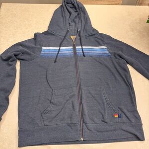 Aviator Nation 5 Stripe Hoodie — Charcoal/Blue (Unisex XXL) Excellent Condition